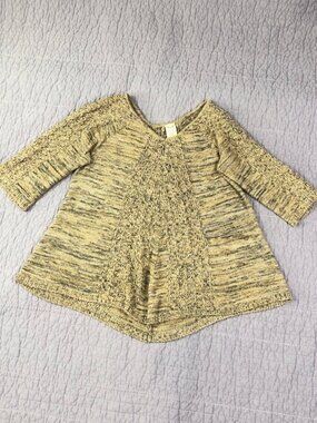 Faded Glory Sweater Women Small 2- 4 Brown Heathered 3/4 Sleeve A Line V Neck
